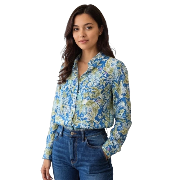 Rachel Rachel Roy New Blue & Green Floral Print Long Sleeve Crop Top Size S - Picture 1 of 10